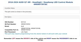4m0907397ac Audi 2016-2024 Q7 4m - Headlight / Headlamp Led Control Module #3