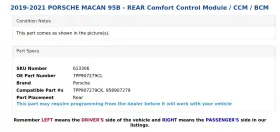 7pp907279cl Porsche 2019-2021 Macan 95b - Rear Comfort Control Module / Ccm Bcm #3