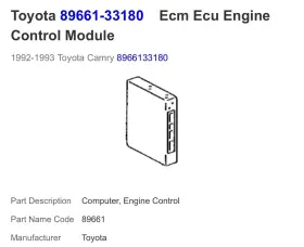 89661-33180 Toyota Camry Lexus Es300 Engine Control Module 1992-1993 Oem Tested #2